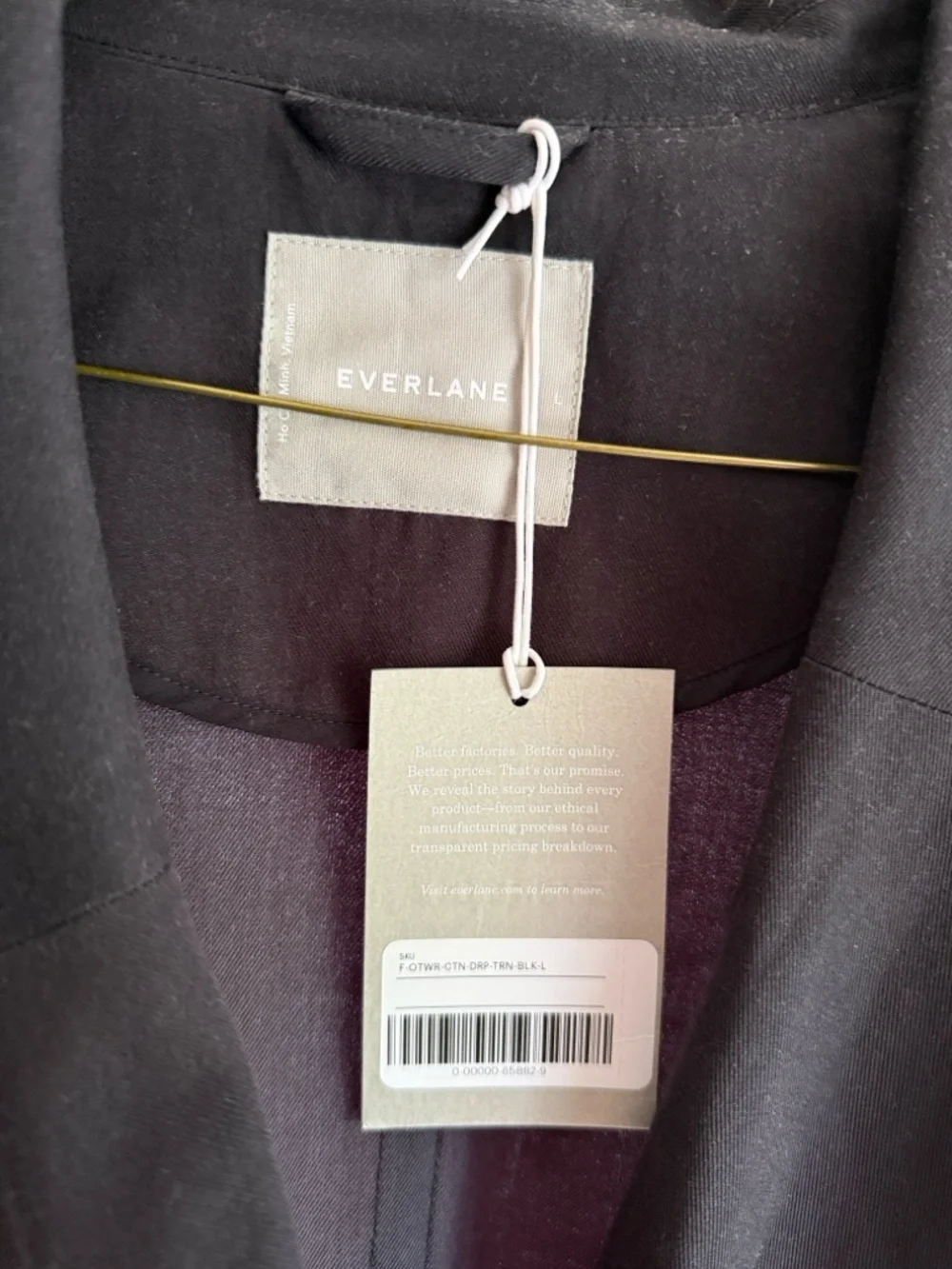 Everlane Black Double-Breasted Trench Coat with Belt - Picture 2 of 3